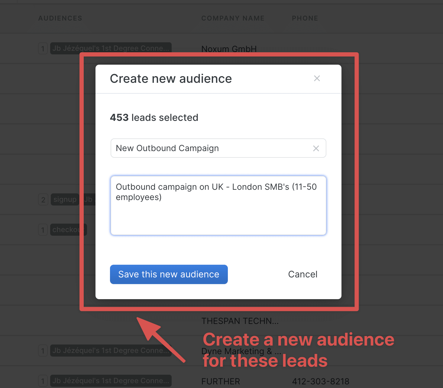 how to create an audience on linkedin prospecting tool 