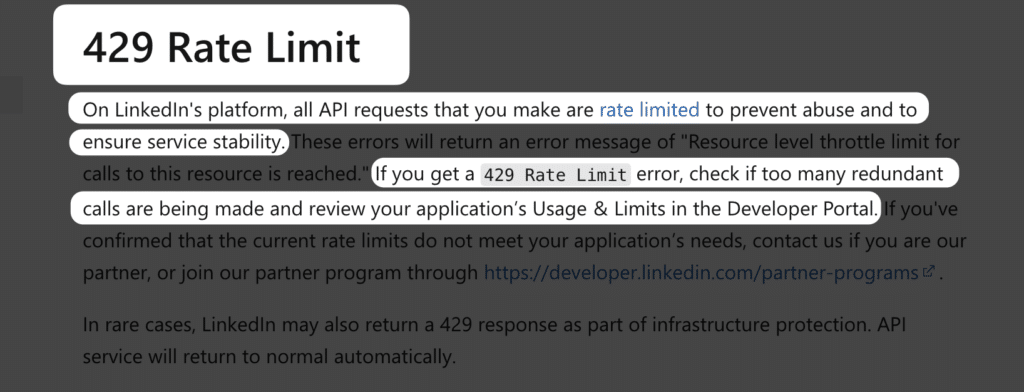 rate limit linkedin
