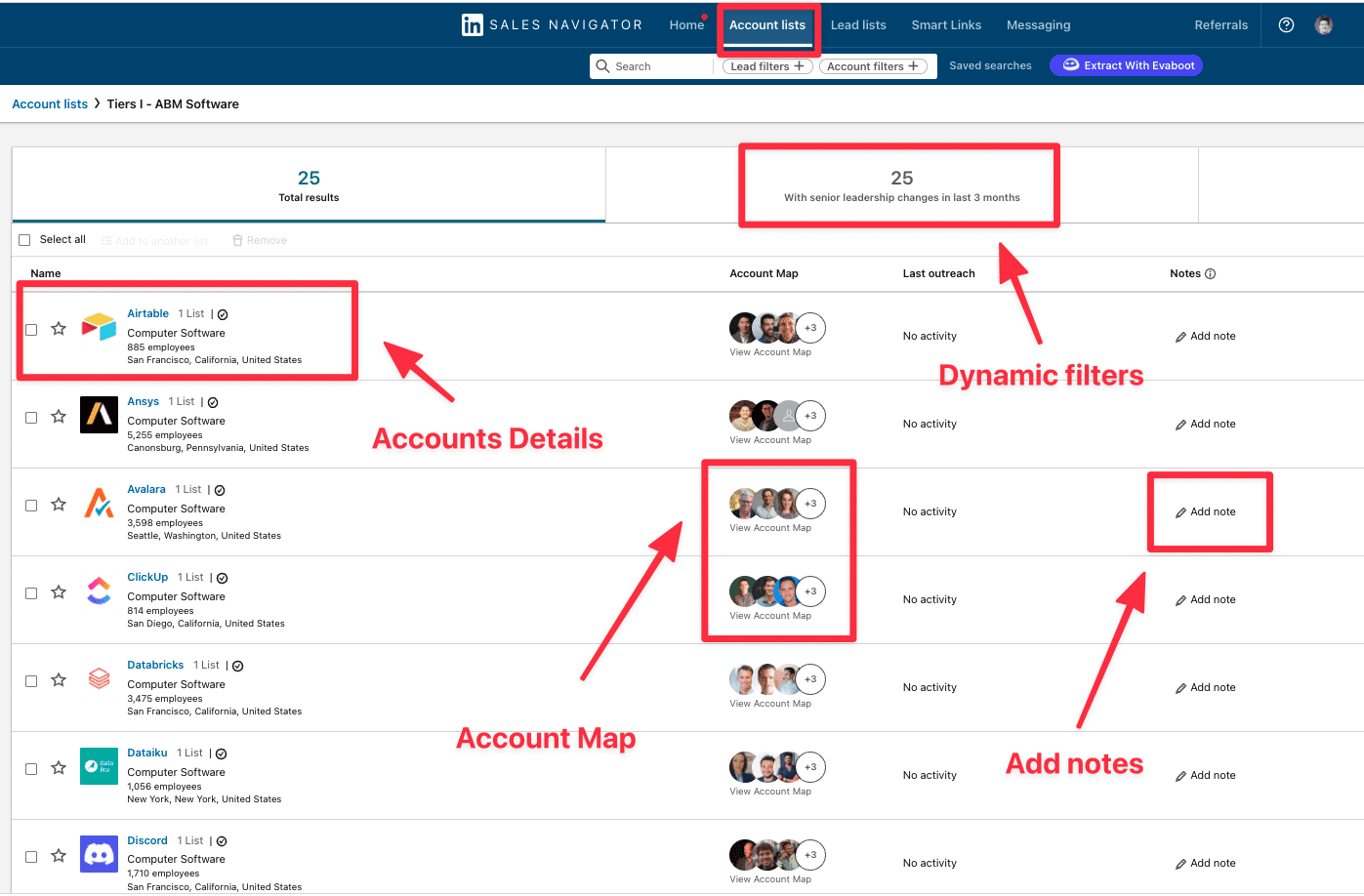 account list interface sales navigator
