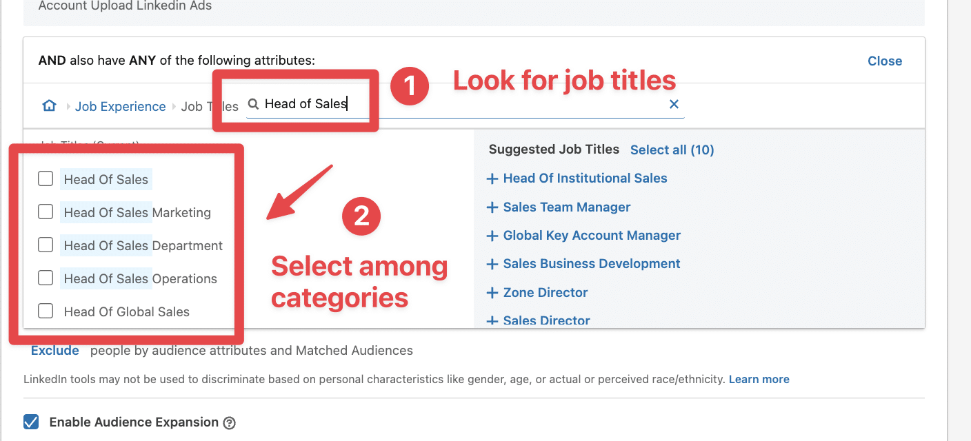 job title suggestions linkedin ads