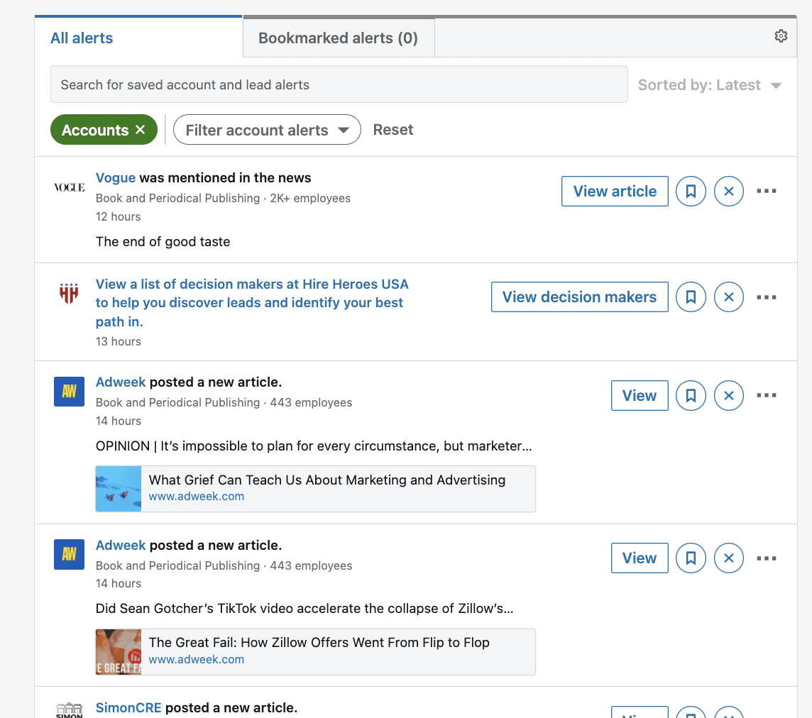 linkedin sales navigator alerts for account based marketing