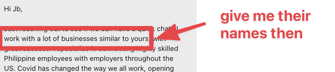 bad example of linkedin prospecting message 