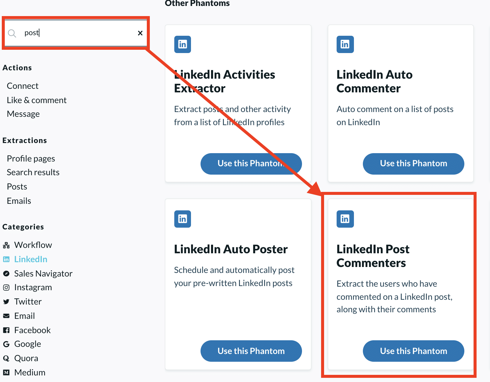 how to extract linkedin post commenters