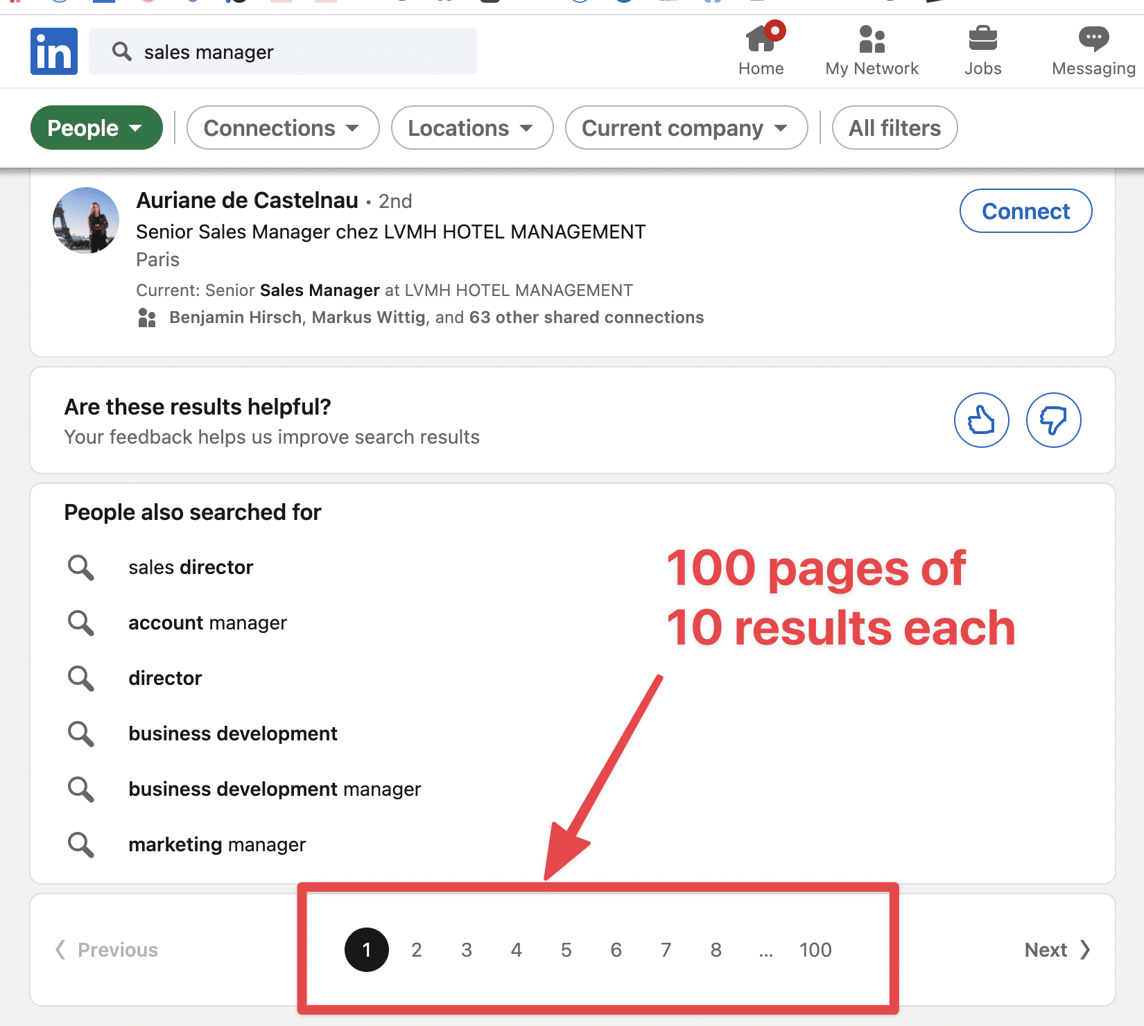 linkedin prospecting search result limitation