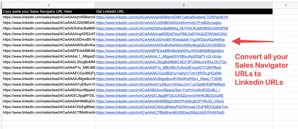 sales navigator url conversion google sheet