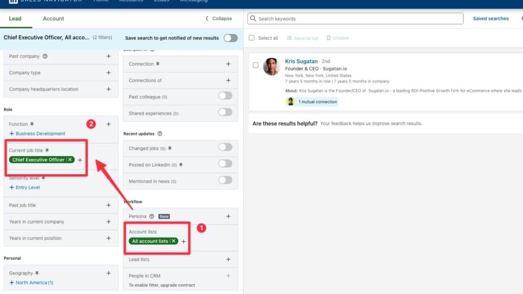 linkedin sales navigator advanced search filters