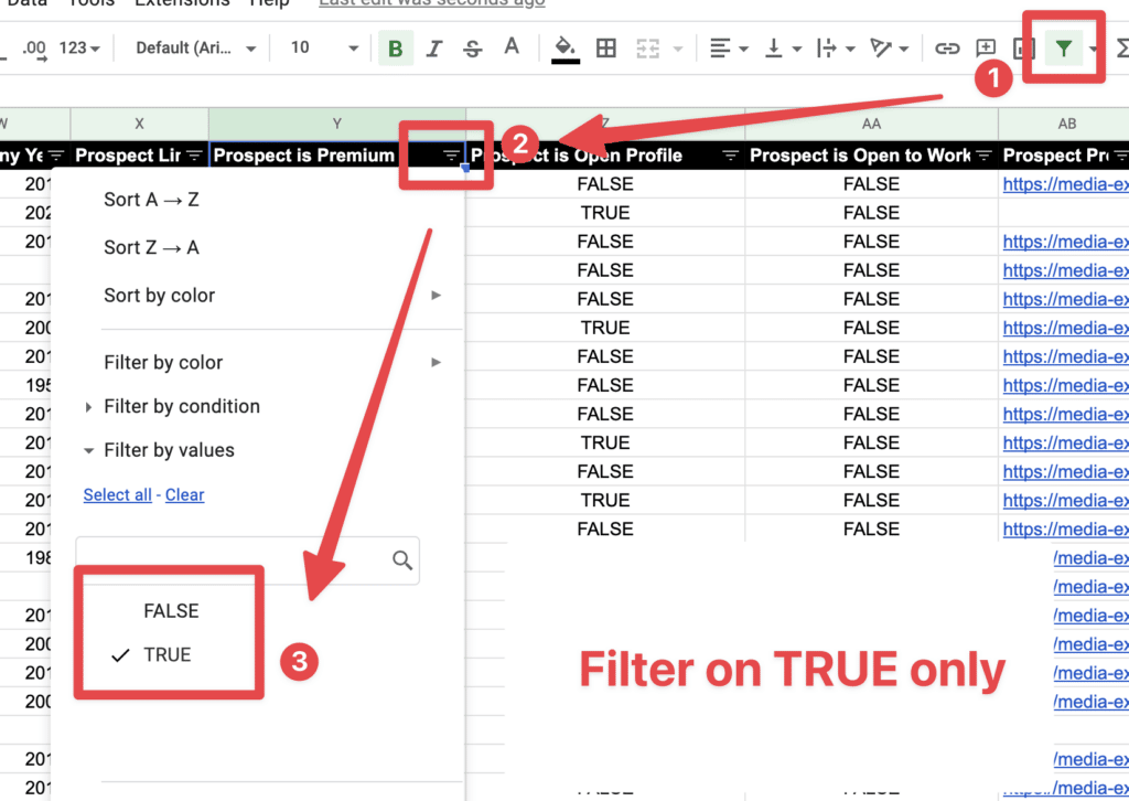 filtrer les profils linkedin premium dans google sheet
