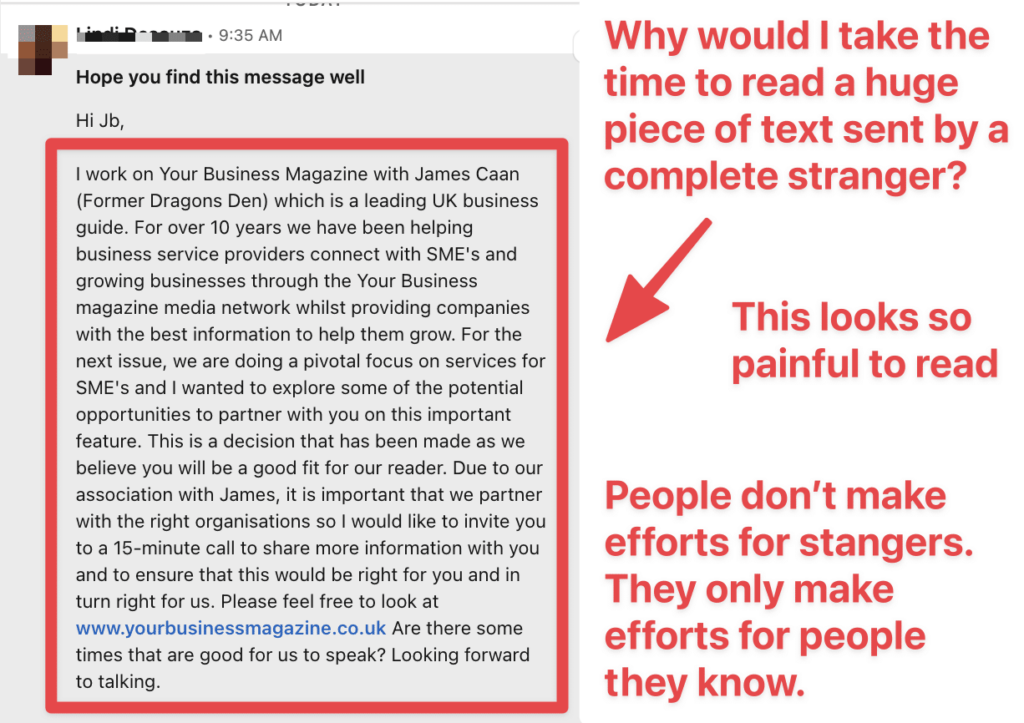 linkedin prospecting messages bad example
