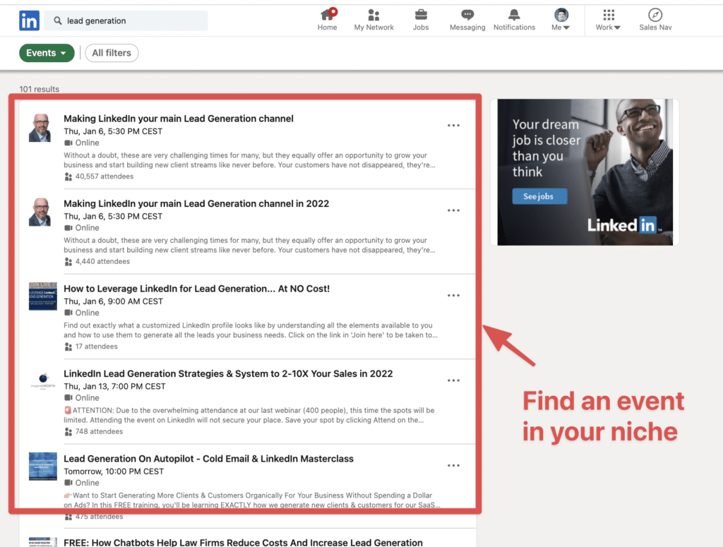 trouver evenement linkedin