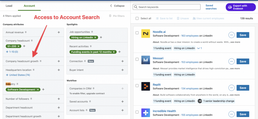 account search sales navigator