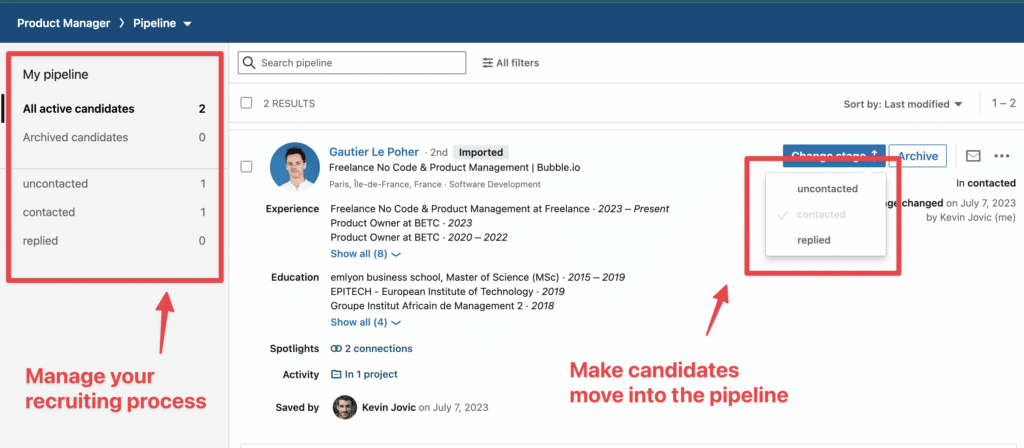 linkedin recruiter lite pipeline feature