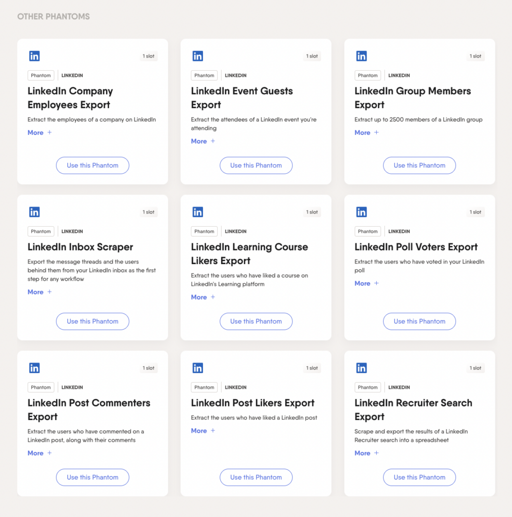 phantombuster linkedin scraper features