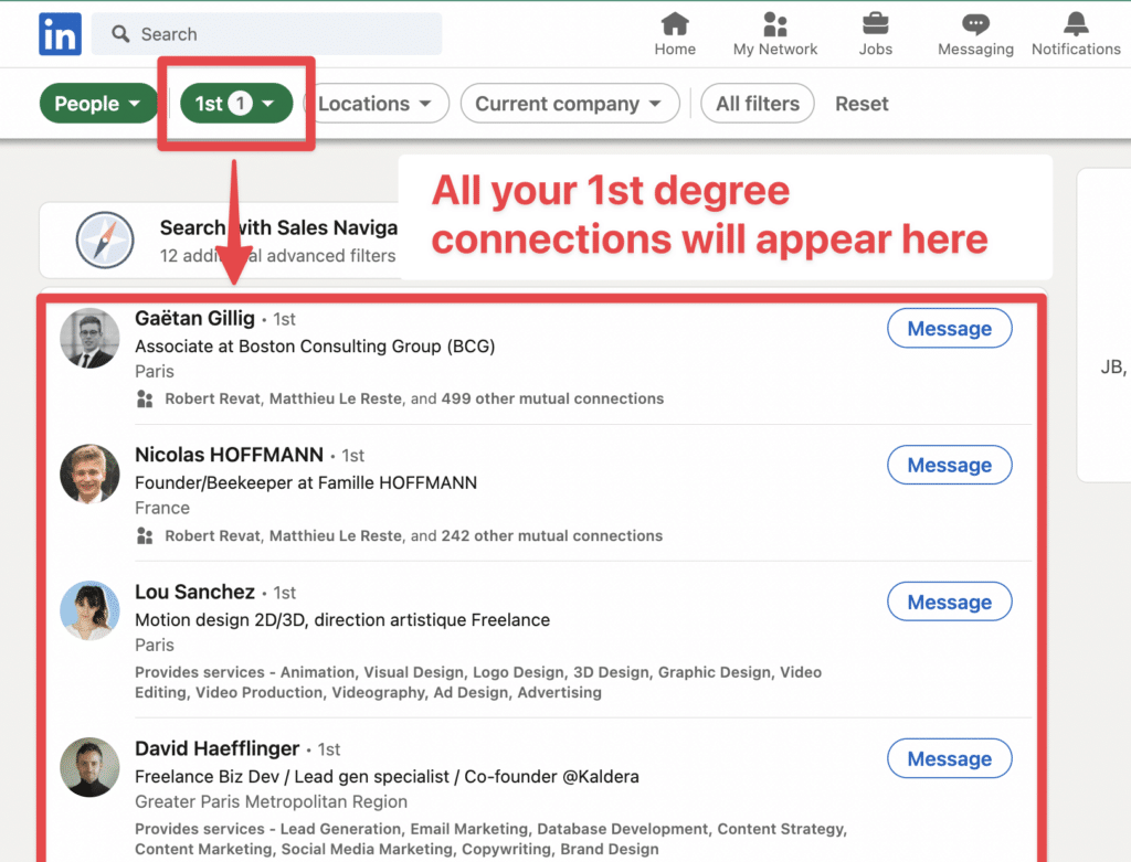 1st degree connection export linkedin