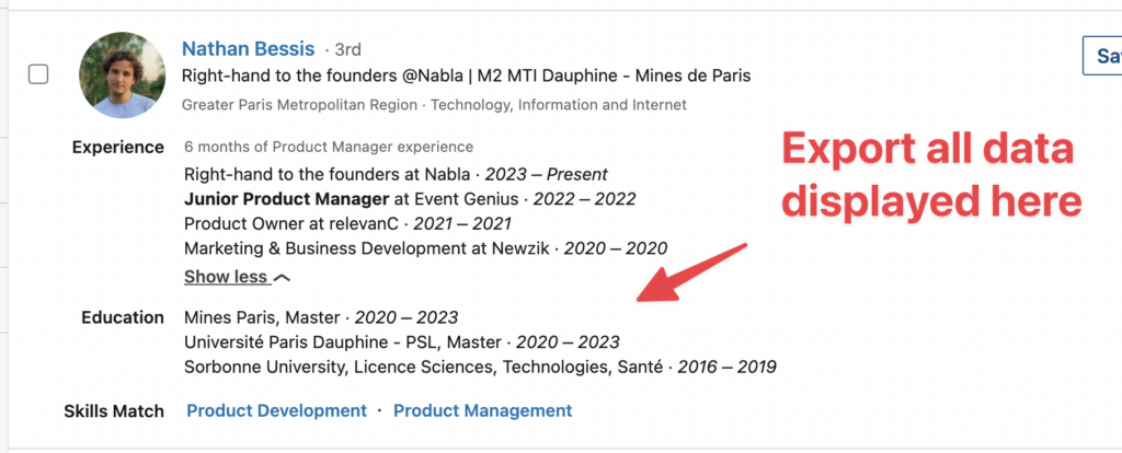 data export linkedin recruiter search
