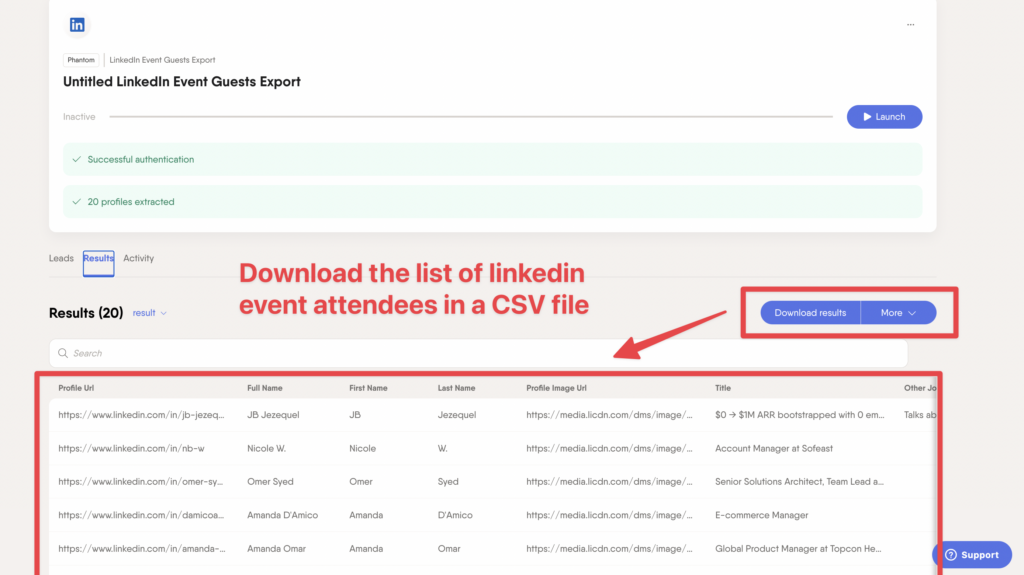 download linkedin event attendees list