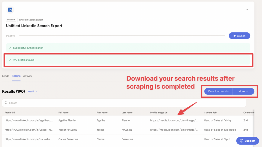 download linkedin search results