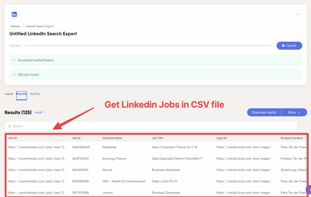 export linkedin job search