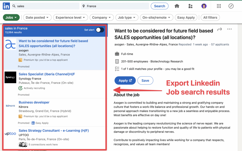 export linkedin job search results