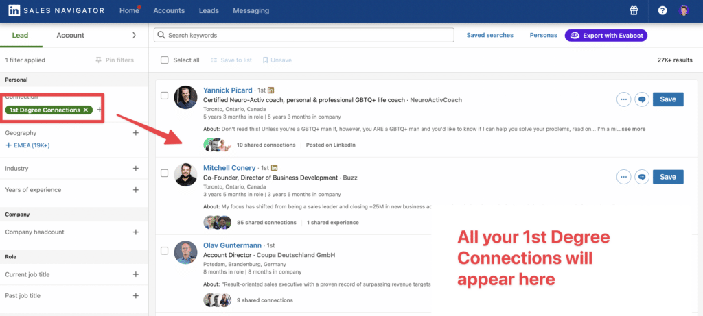 filter contacts linkedin sales navigator