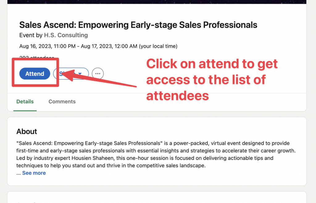 get access list linkedi event attendees
