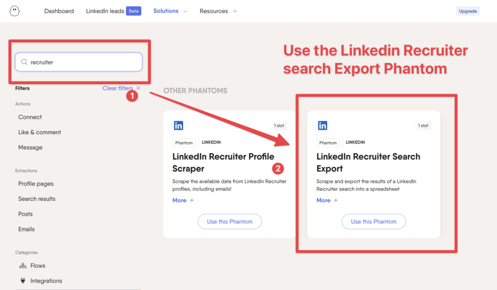 how to export a linkedin recruiter search