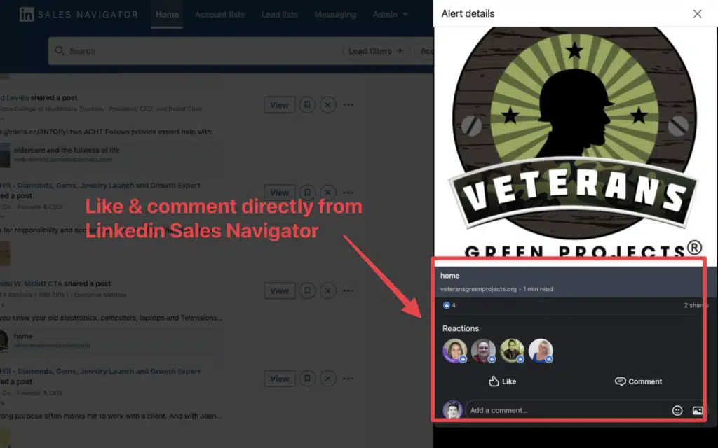 like comment post from sales navigator 