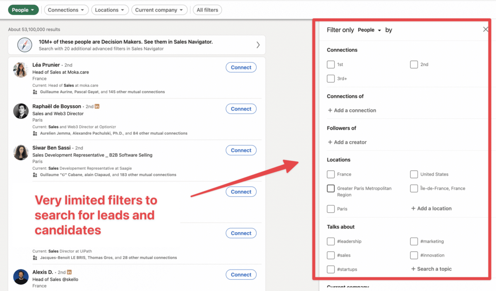 linkedin basic search filters
