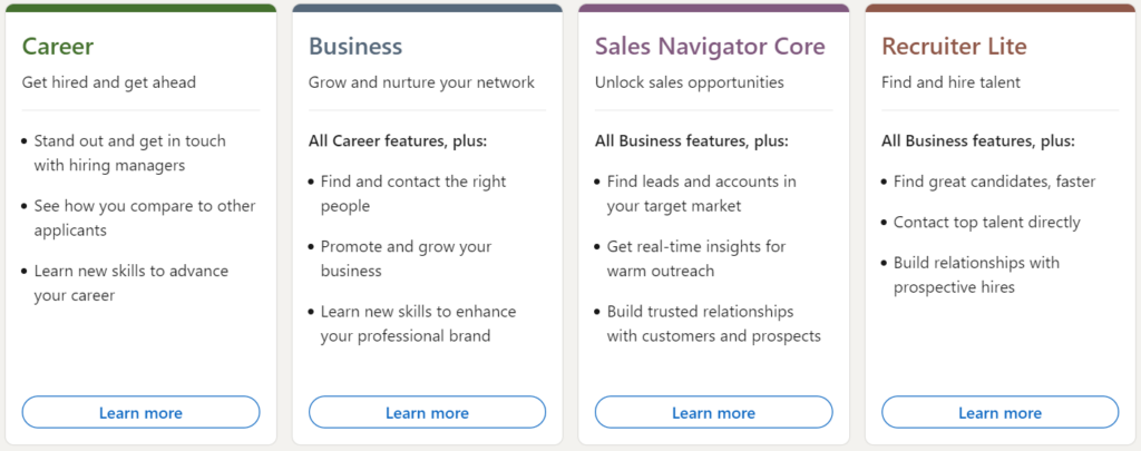 linkedin premium plans
