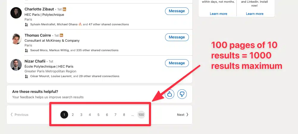 linkedin profile results limit