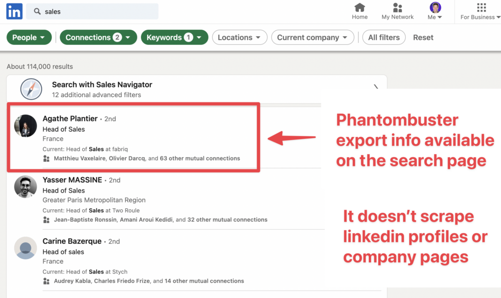 linkedin search export data
