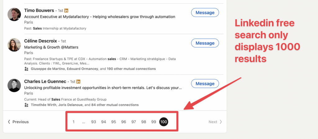 linkedin search results export limit