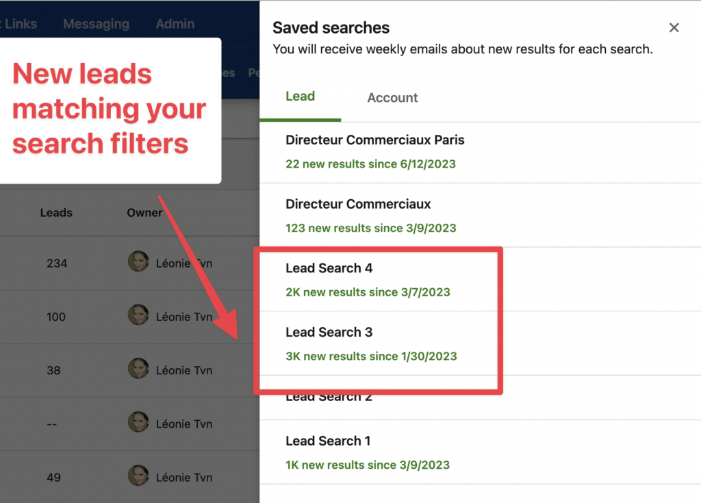 saved searches new results sales navigator