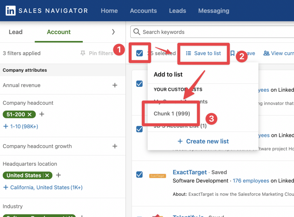 create sales navigator account list