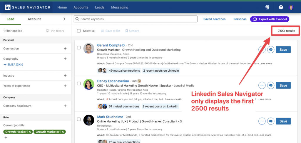 linkedin sales navigator search limit