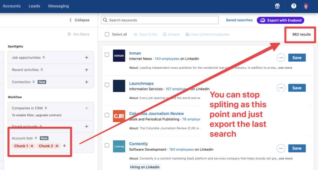 stop spliting sales navigator