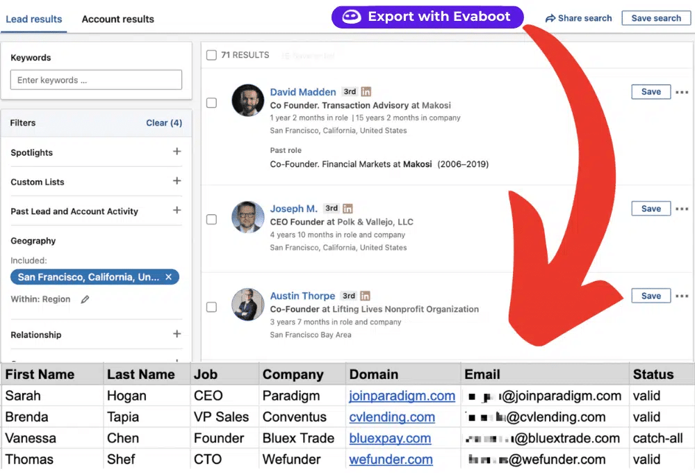 sales navigator export example
