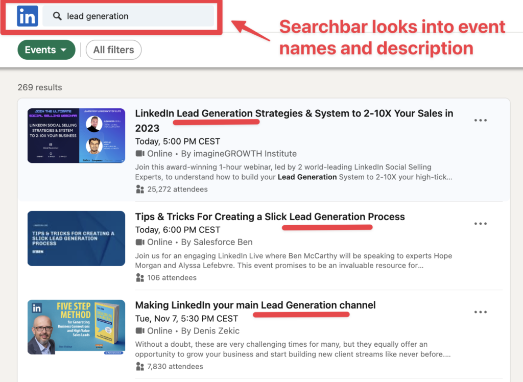 advanced linkedin search events