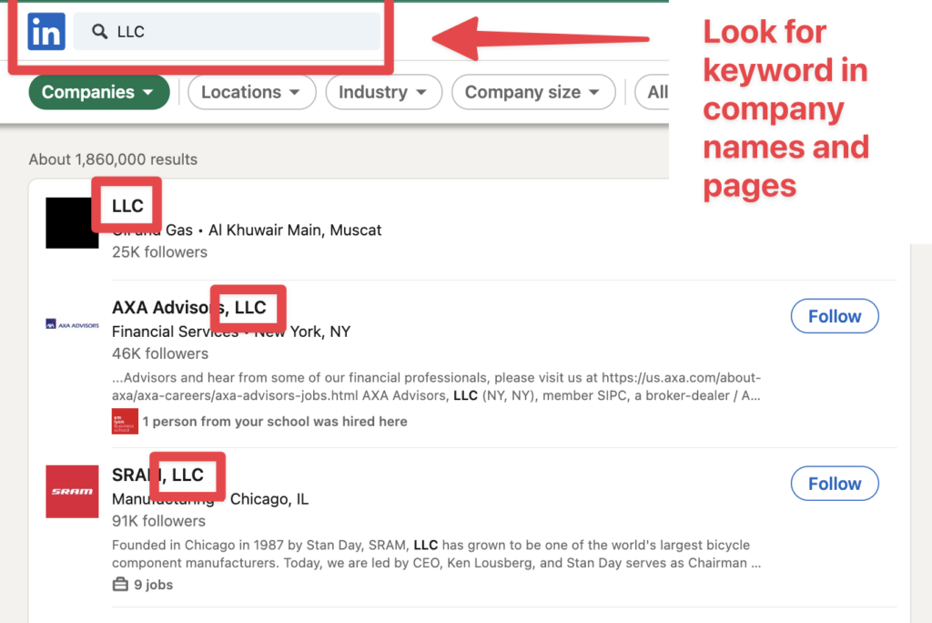 company keyword filter
