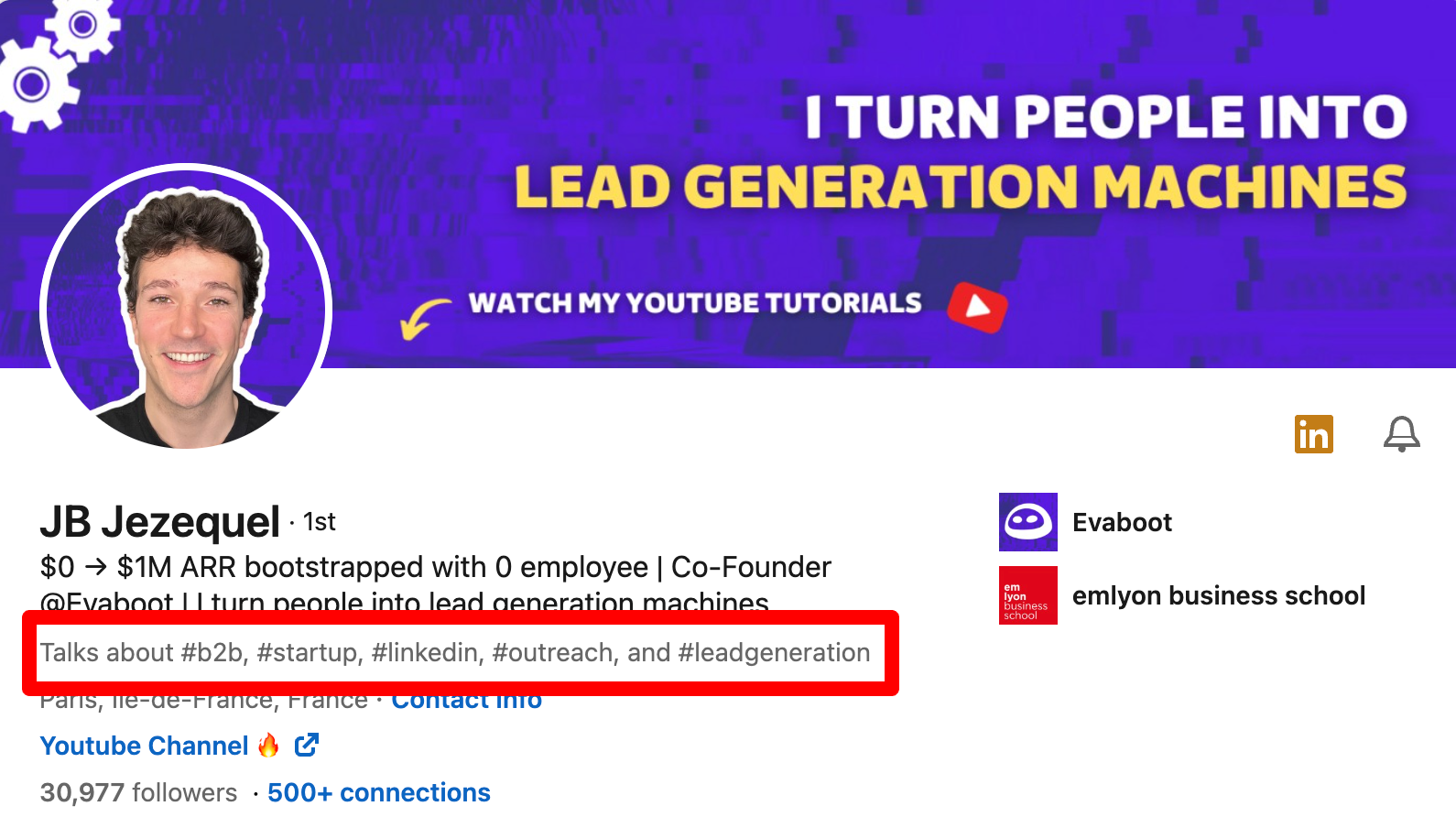 hashtags in profile example