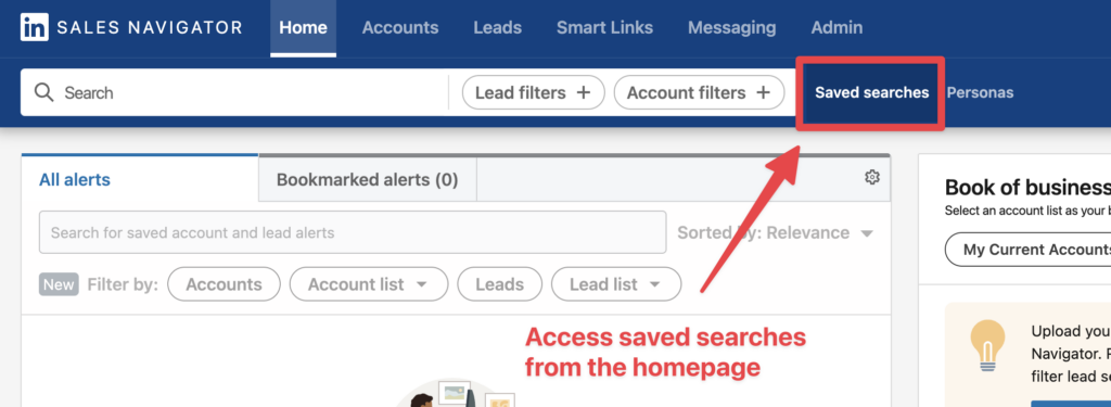 how to find saved searches in sales navigator