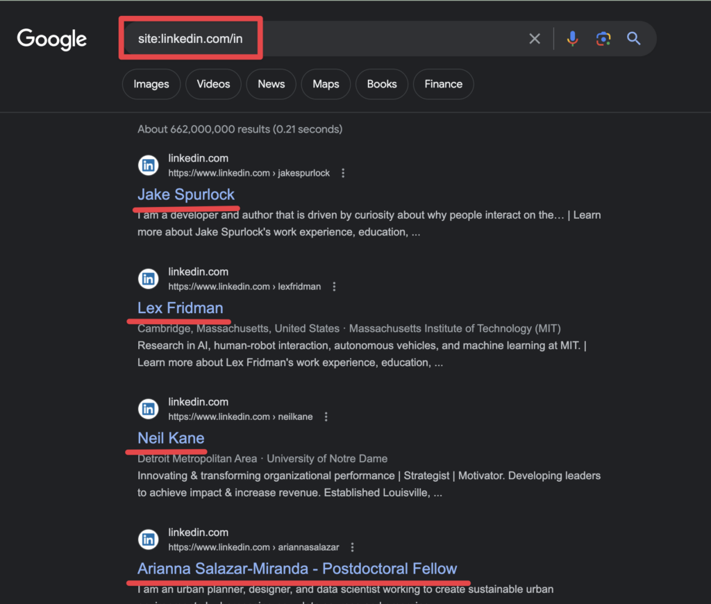 linkedin advanced search with google