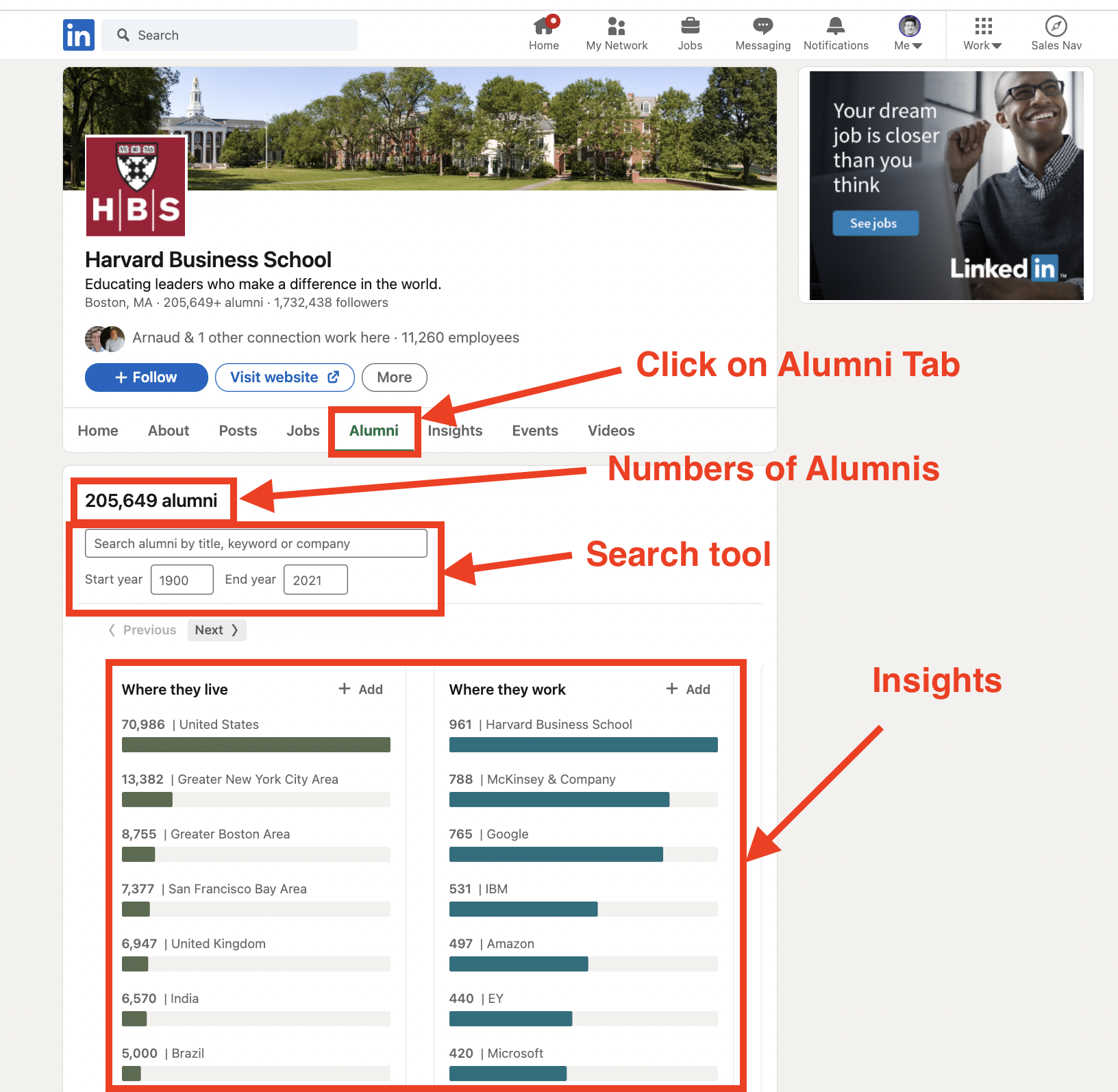 linkedin alumni search
