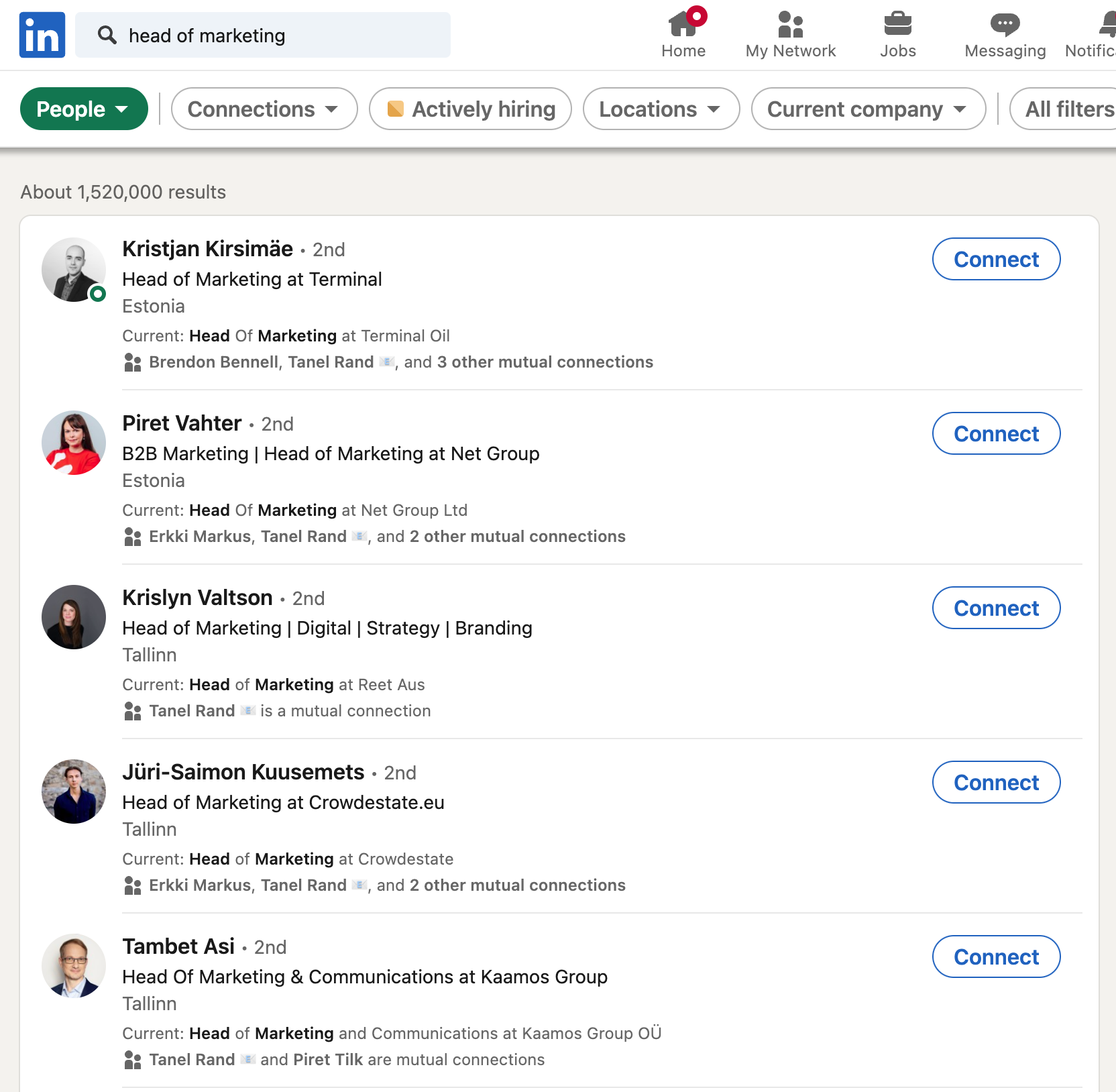 linkedin keyword search example