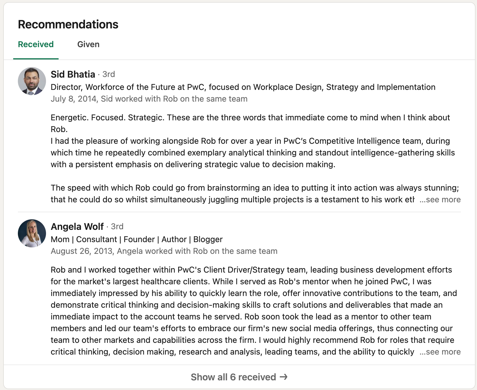 linkedin recommendations example