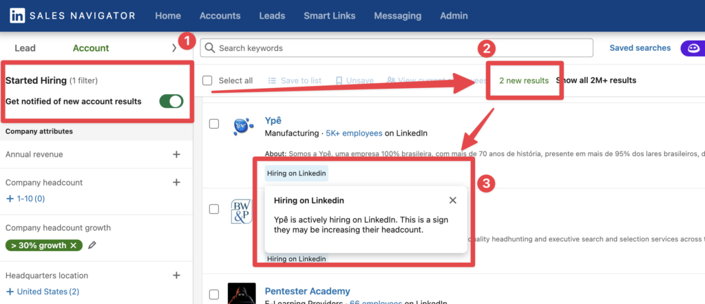 new results saved account searches
