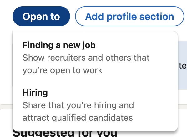 linkedin open to work profile badge setup