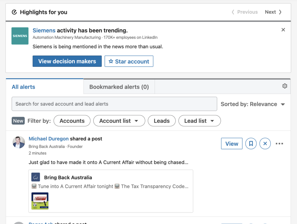 sales navigator alerts