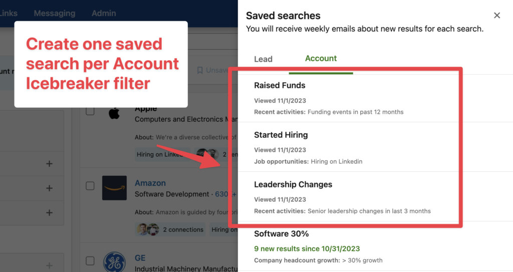 saved account searches sales navigator