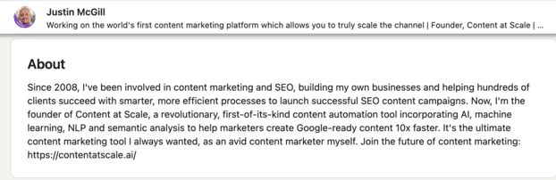 linkedin summary example then now next