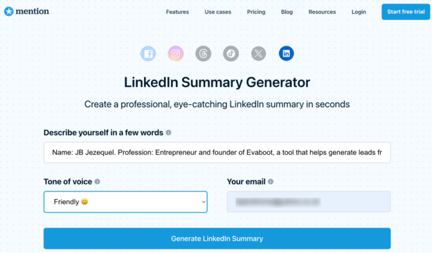 mention linkedin summary generator
